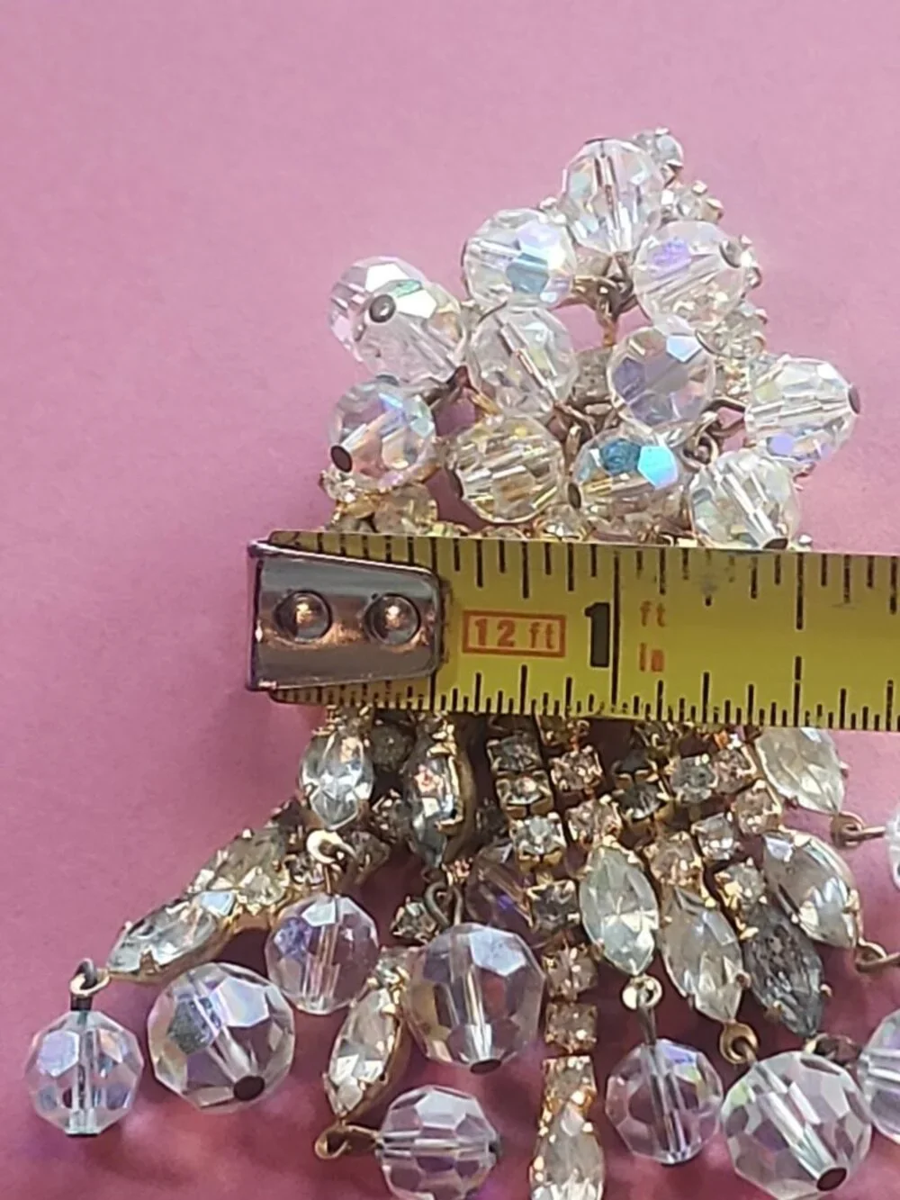 Vintage 1950s Aurora Borealis Crystal Waterfall Brooch - 12-Strand Tassel Pin